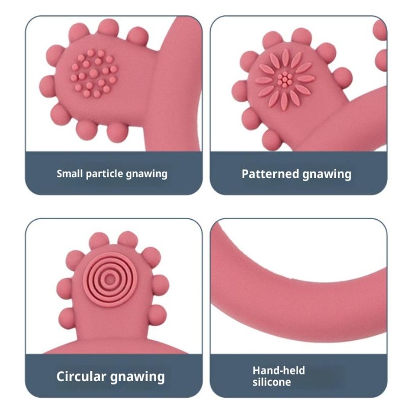 Handheld Multicolor Silicone Baby Ring Teether Anxiety Teething Toys 0-12 Months Chew Beads Sensory Gum Relief Soother Baby