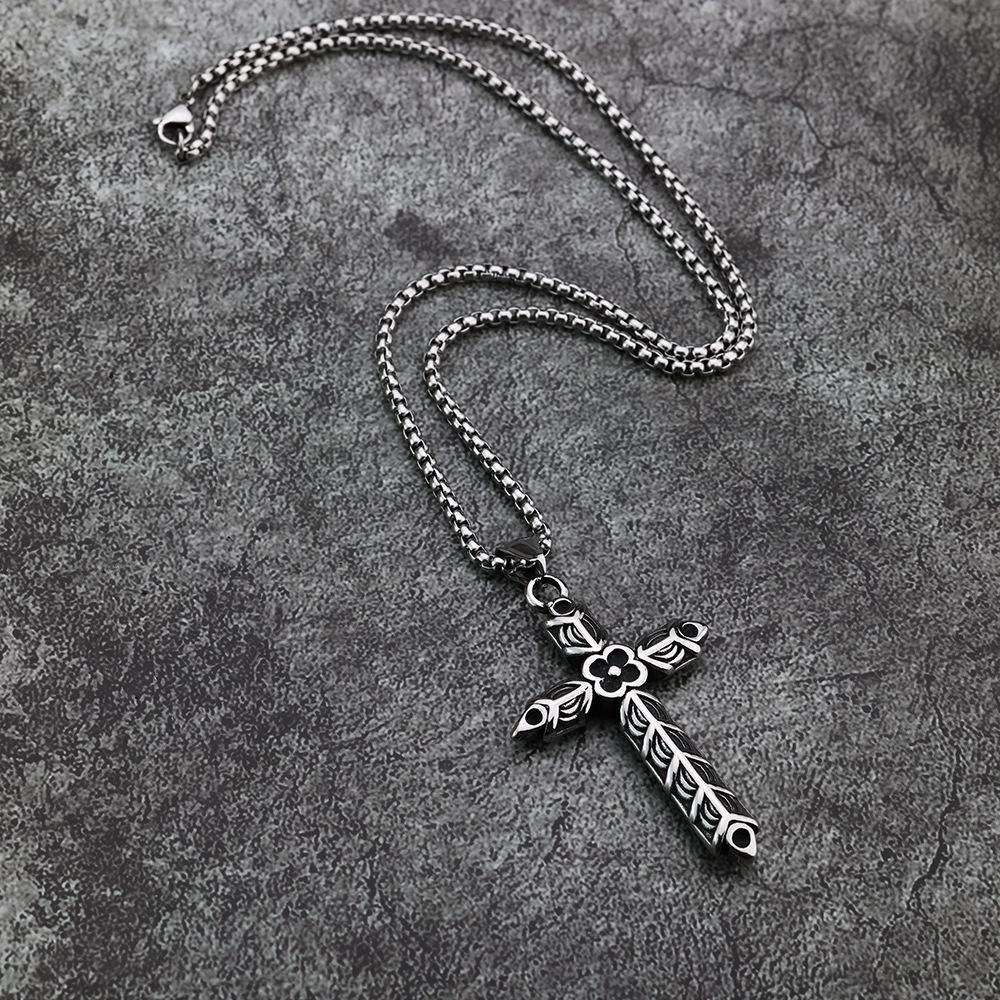 Stylish Titanium Steel Mens Pendant Wind Rose Cross Unique Jewelry