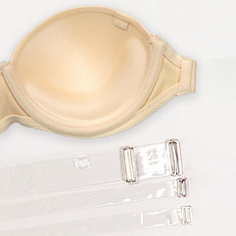 Women Invisible Bra and Thong with Transparent Straps Beige Invisible Padded Push Up Lingerie Bra with Wired 70B-85B 70C-85C