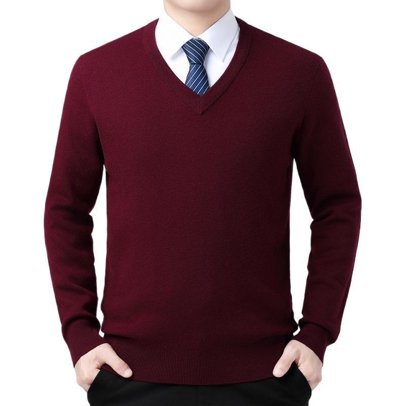 Men's Luxury Cashmere V-Neck Sweater - Warm, Stylish Autumn/Winter Layer for Middle-Aged Dads