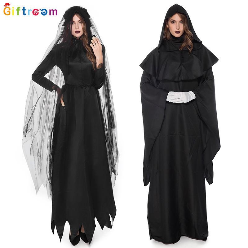 Trendy Adult Dark Witch Cloak Dress Made Of Soft Polyester For Halloween Events