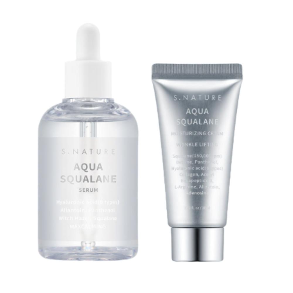 S-NATURE Aqua Squalane Serum 100ml + Aqua Squalane Moisture Cream 30ml 2-Piece Set Intensive Hydration & Skin Barrier Recovery Kit