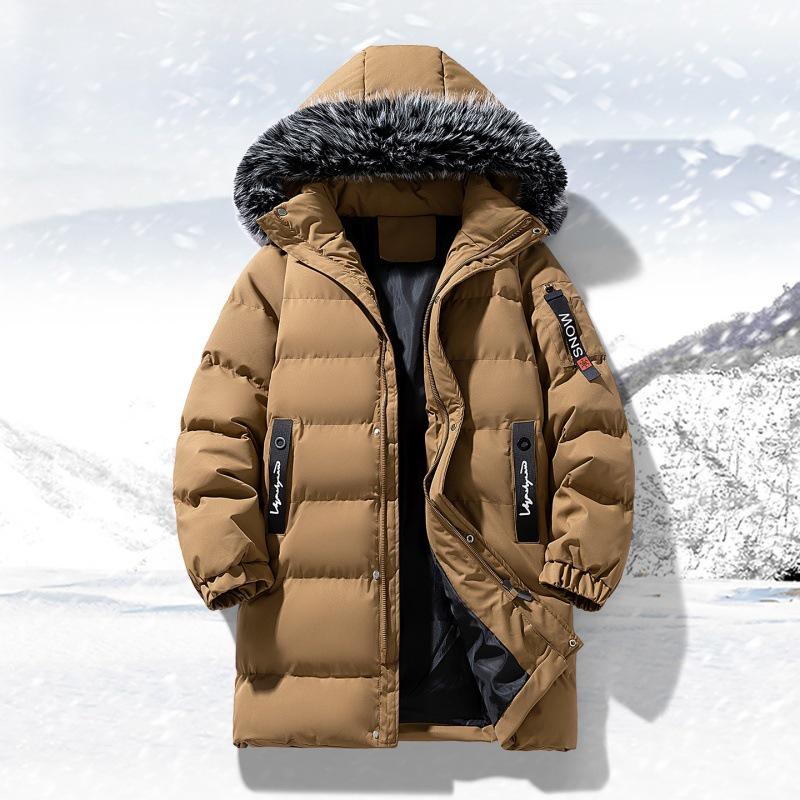 Europäisch-Amerikanischer Warmer Winter Parka für Herren, Mittellang, mit Kapuze 4XL braun