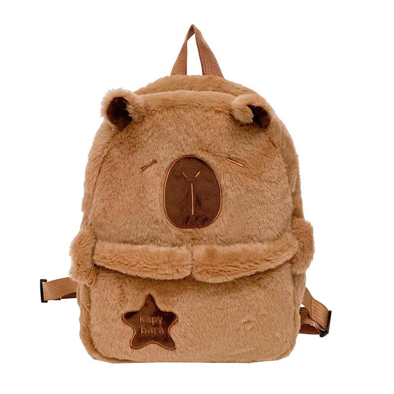 Double Capybara Backpack Girls Go Out Large Capacity Class Plush Schoolbags