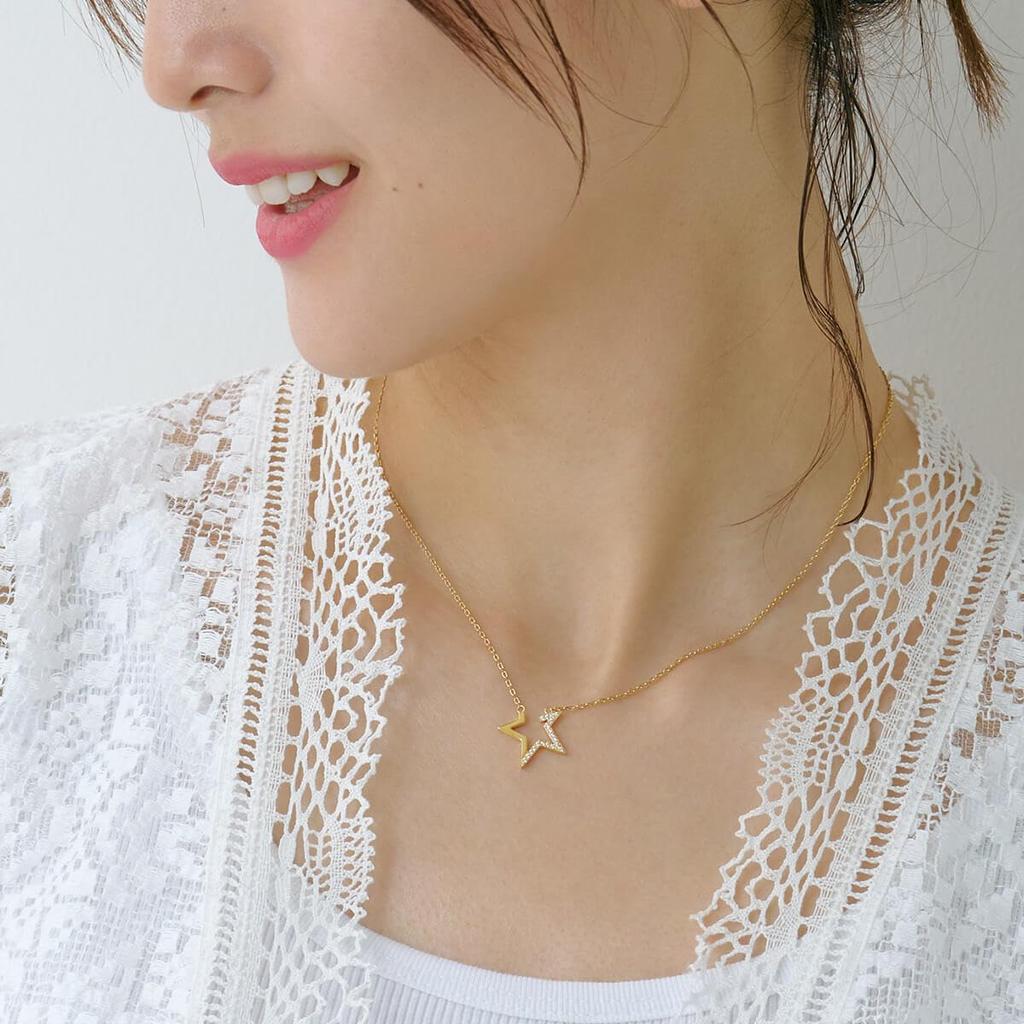 Magnetic Necklace Asymmetric Star Necklace Gold Free Size [Rielly]