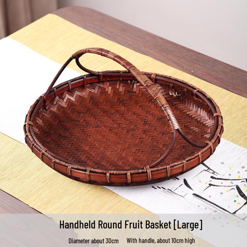 Handmade Retro Round Bamboo Basket: Multi-Purpose Storage, Winnowing Sieve, and Fruit Plate