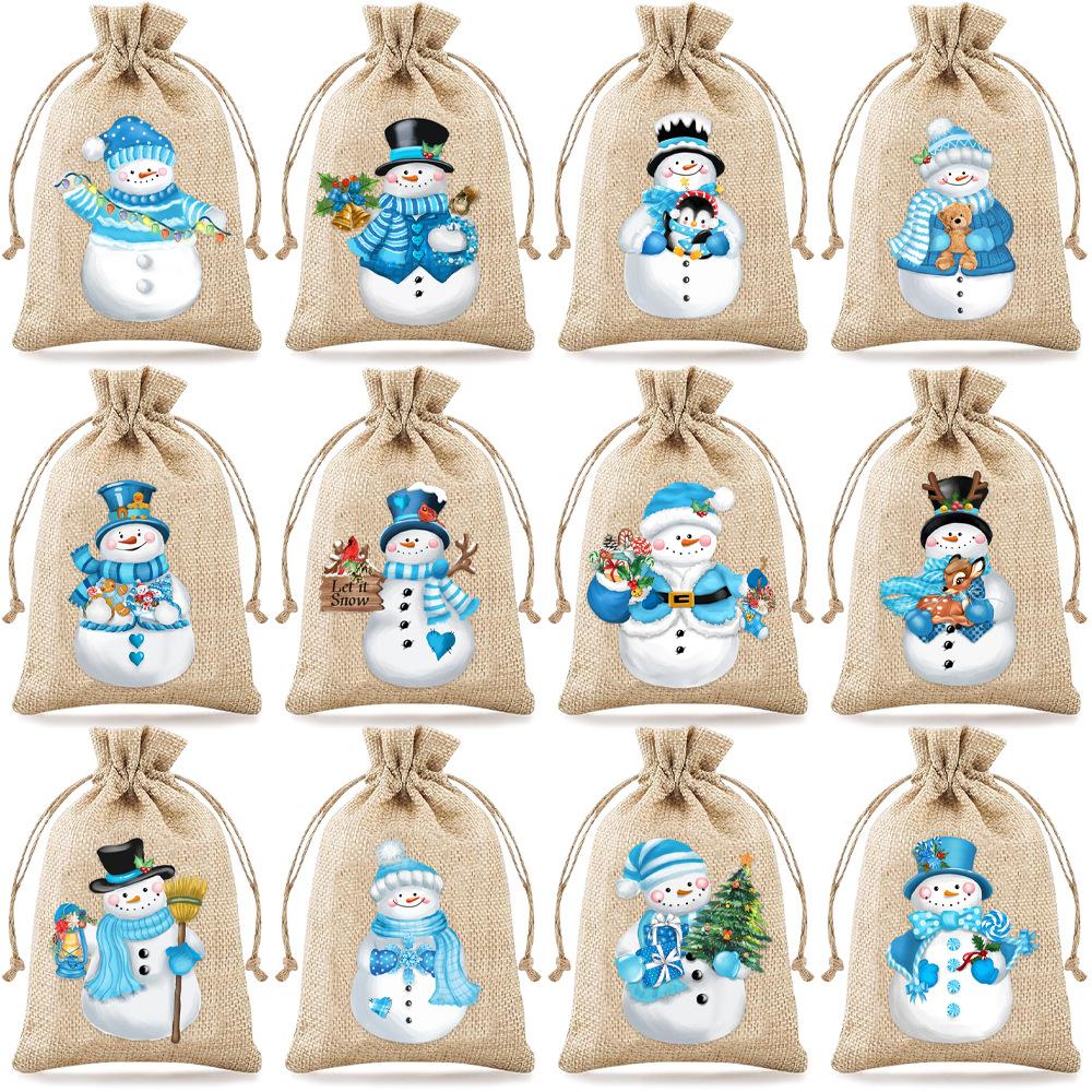 

12pcs Christmas Burlap Drawstring Candy Bag Santa Gift Bag Christmas Decoration for Present Bag Christmas New Year