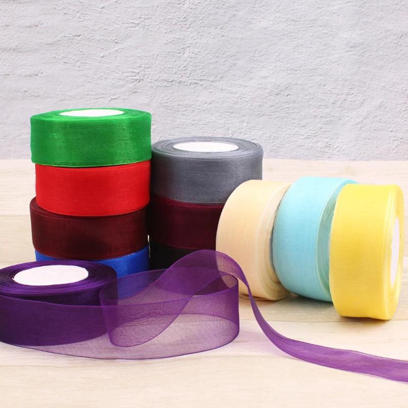 (50yards/roll) 12/15/20/25/40mm Organza Ribbon Gift Wrapping Decoration Christmas Silk Ribbons for Wedding DIY Craft Handmade