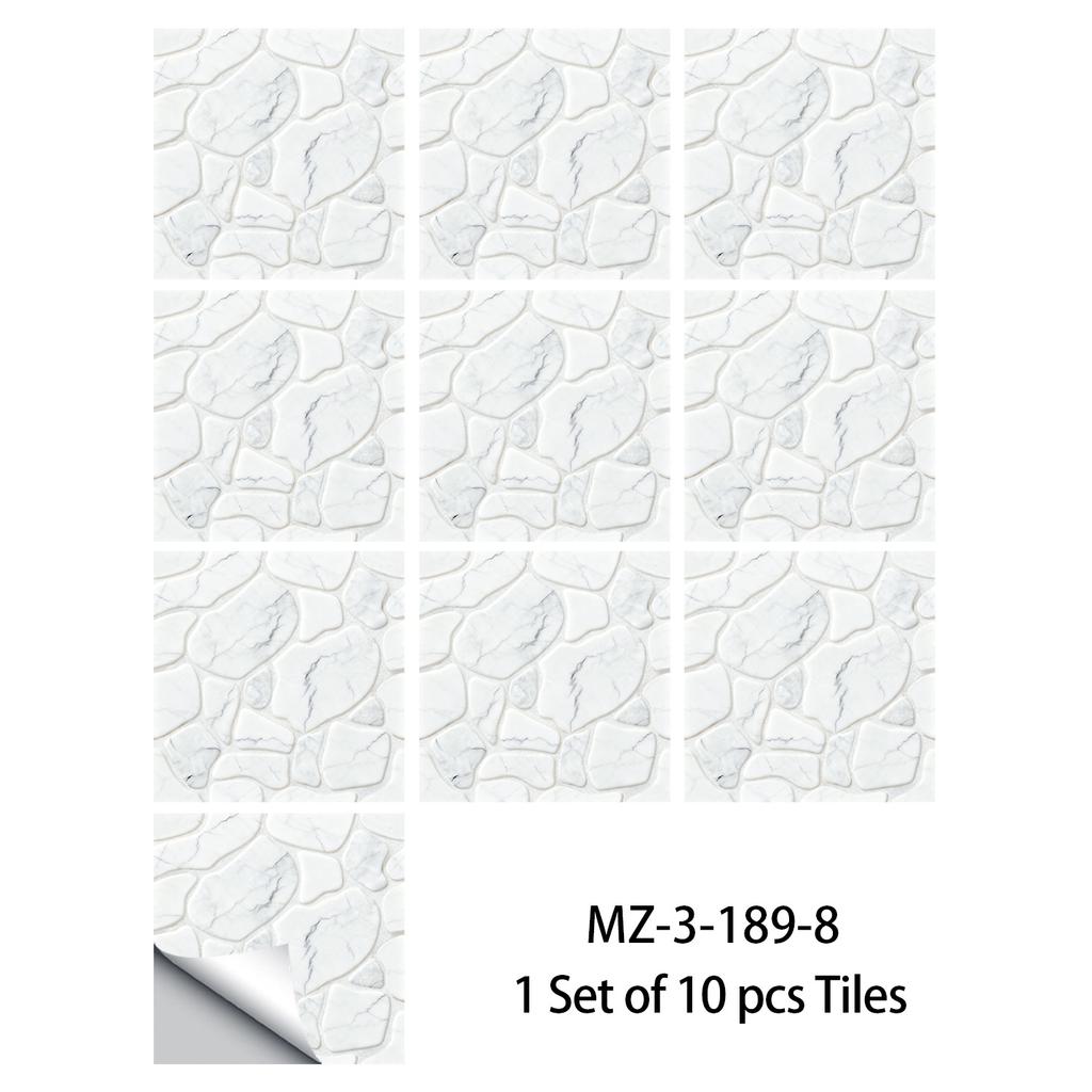 10Pcs  Cobblestone Tile Stickers - Modern Irregular Pebble Design Wall Decals - Waterproof Self-Adhesive PVC Mural for Kitchen Bathroom DIY Decor