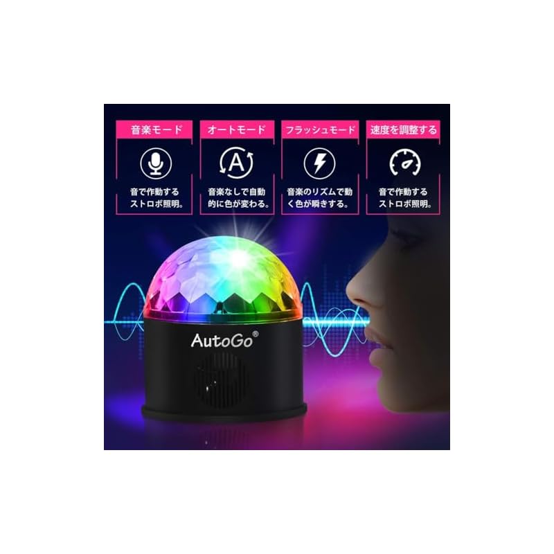 AutoGo Mirror Ball Disco Light [9 Colors RGB] LED Stage Lighting with Remote Control, Voice Activated, Multifunctional, Crystal Rotating, USB Powered,