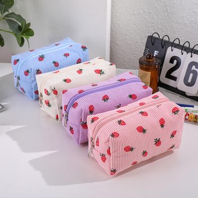 Cute Strawberry Print Pencil Case Large Capacity Portable Stationery Organizer Student School Supplies Perfect Gift For Girls