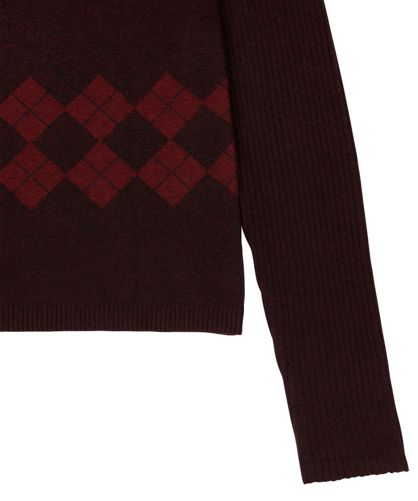 Ohesio Argyle Half Neck Ribbed Knit, Burgundy