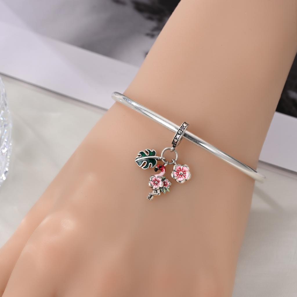 Charms Original Copper Flamingo Flower Pendant Beads Fit Bracelet Diy Fine Gift Women Delicate Jewelry Accessory