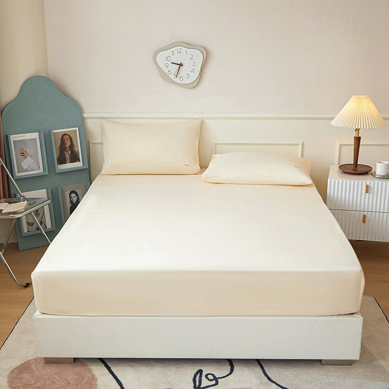 Skin Friendly Solid Color Fitted Sheet For Student Adults Cozy Washed Bed Cover With Elastic Band Four Seasons Mattress Topper
