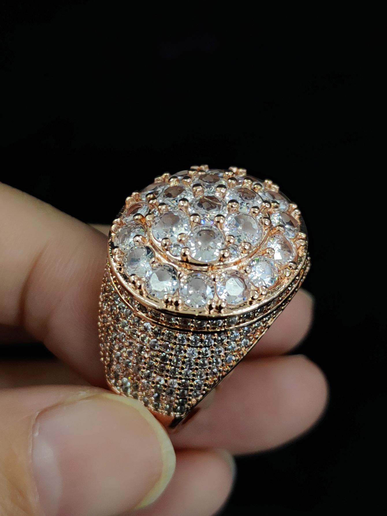 

Hip Hop Ring Trend Gold Copper Real Gold Electroplating Flower Diamond Men S Personality Ring Accessories no. 12 рожевий колір золота