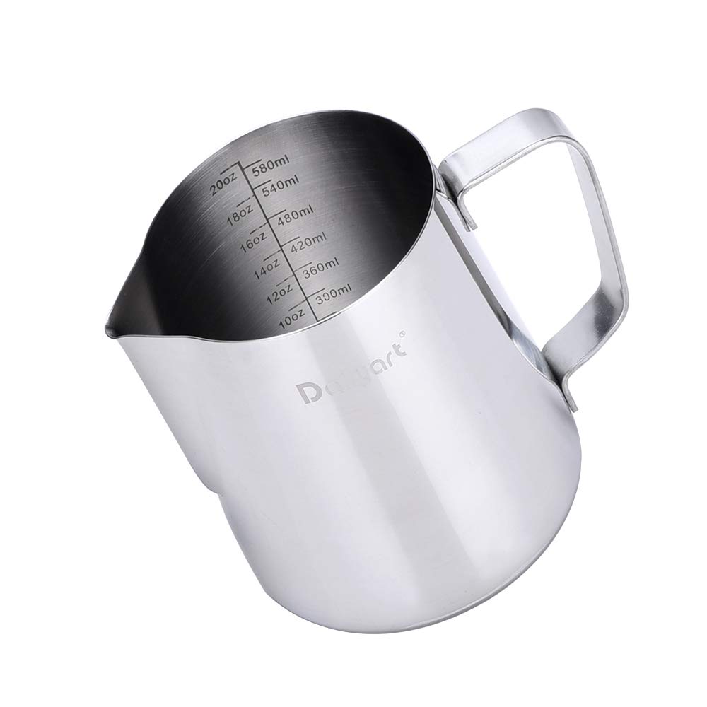 Milchkännchen, Latte Art Milchkännchen, 188 Edelstahl mit Skala, Kaffeemilchaufschäumer (600ml)