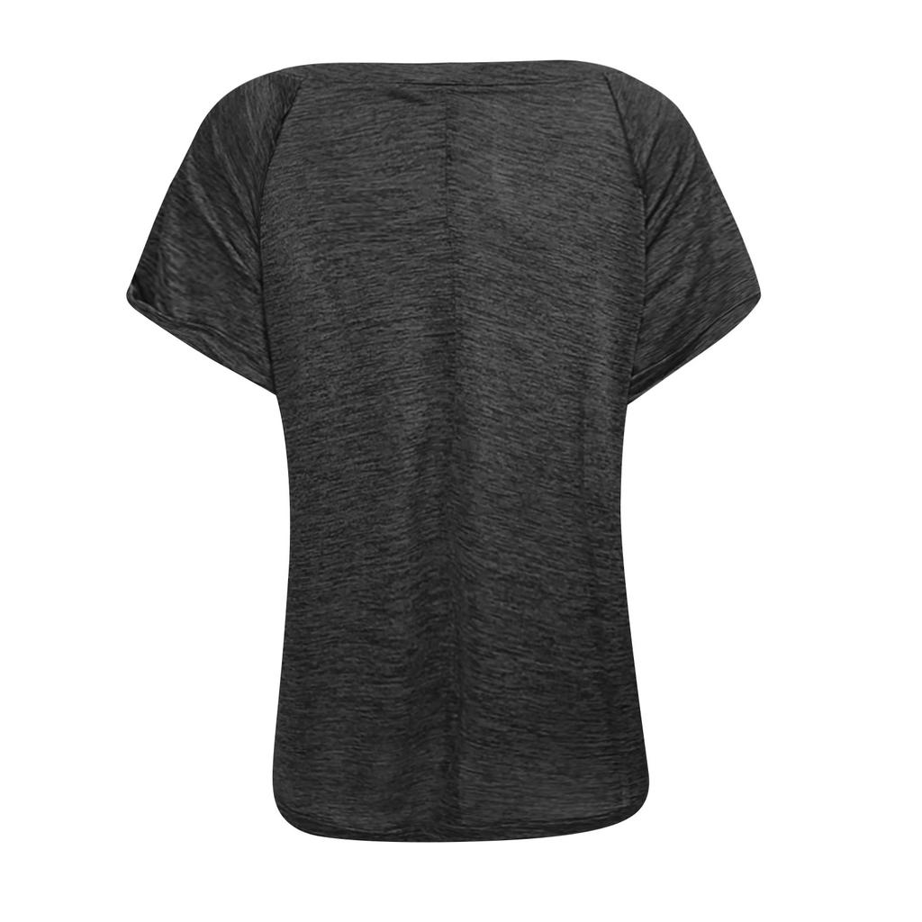 Fashion Womens Summer  V-neck Solid Color Short-sleeved Loose T-shirt Top