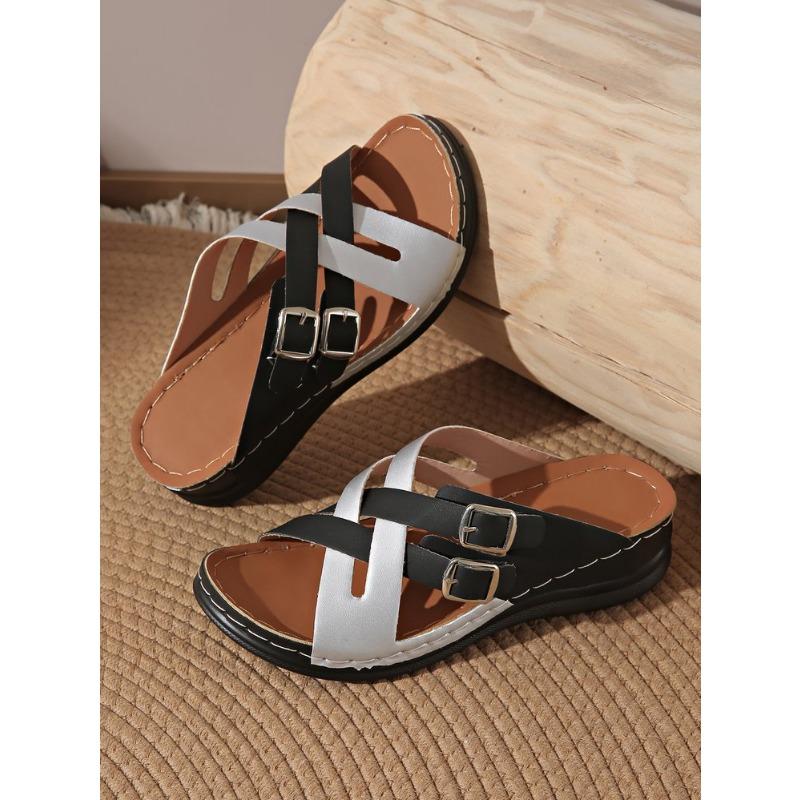 New Large Size Solid Color Slippers Female Fish Mouth Thick Bottom Fashion Belt Buckle One Word Cool Slippers