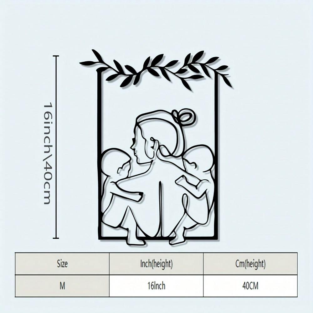 Vintage Metal Wall Art Rust Proof Wrought Iron Family Sculpture with Orange Garland Frame Living Room Decor Gift for Mother