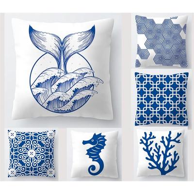 Blue Geometric Pillowcase Sea Life Sofa Cushion Cover Living Room Bedroom Pillow