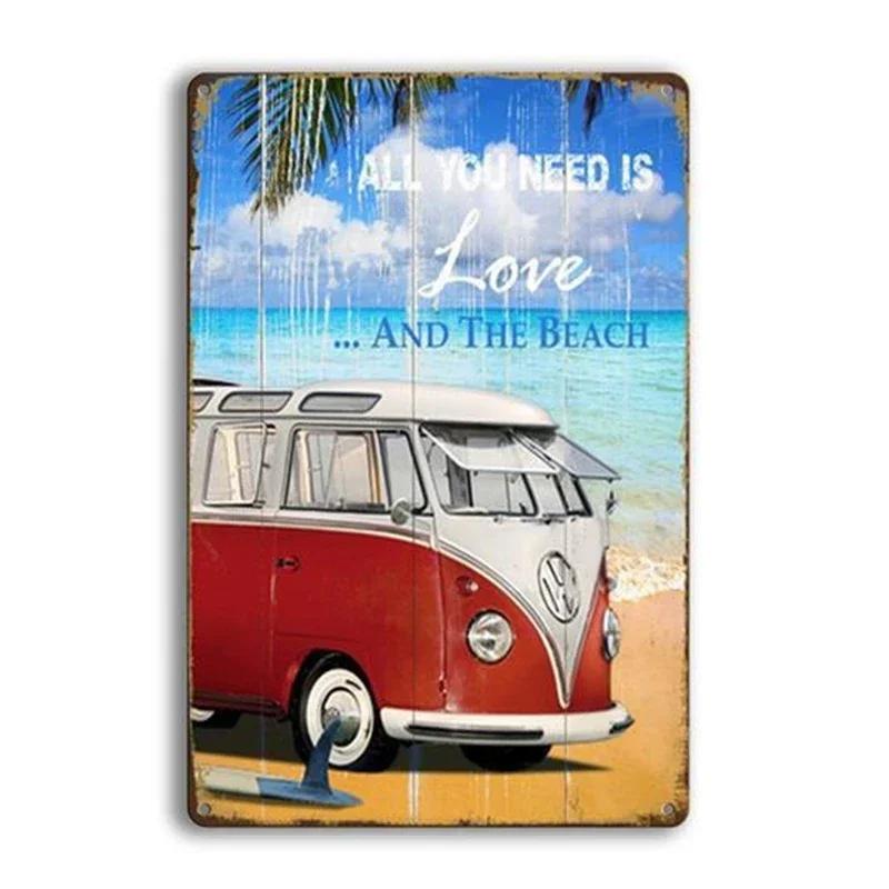 Camping Car Beach Summer Peace Bus Vintage Tin Sign Metal Decoration Poster Plaque Bar Garage Home Wall Plate Art Signs Decor