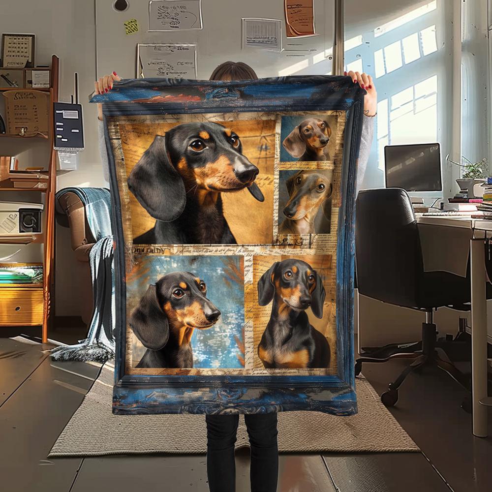 1 Stück Dackel-Puzzle-Print Flanelldecke, Hohe Qualität, Bequem für alle Jahreszeiten, Heimdekoration, Wärme und Komfort, Perfekt für Weihnachtsgeschenke