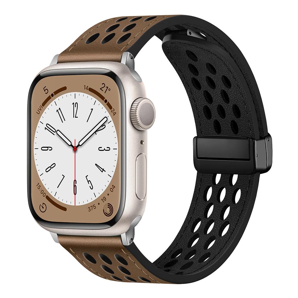 

Силиконовый + кожаный ремешок для Apple Watch Ultra2, браслет 49 мм, 45 мм, 41 мм, 40 мм, 44 мм, 42 мм, магнитный браслет iWatch Series 9, 8, 7 SE, 6, 5, 4, 3 42/44/45/49mm дубильная кора