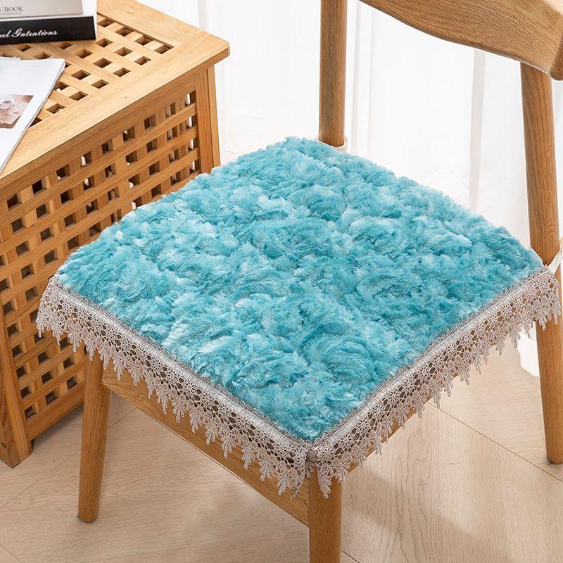 Korean Style Household Plush Lace Non-slip Chair Cushion Winter Thickened Warm Seat Pads Office Sedentary Non-slip Stool Mats