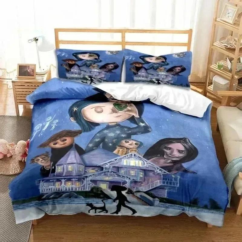3D Cartoon C-Coraline-S Duvet Cover and Pillowcase, Bedding Set for Teenagers and Adults, Luxury Gift for Boys and Girls