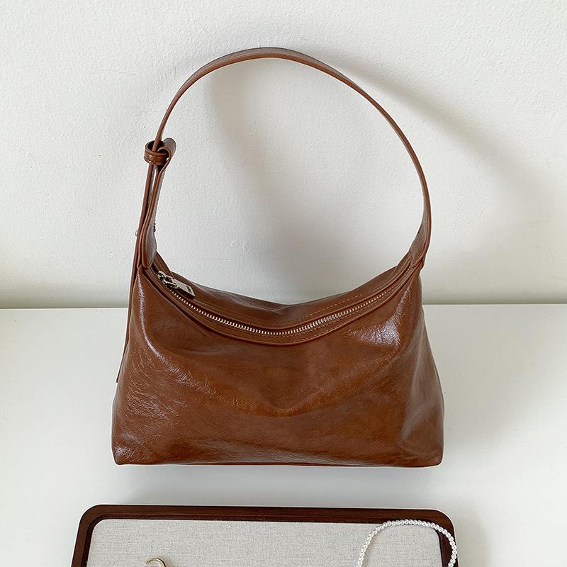 Korean Retro Style High-end Women s Armpit Bag Niche Handbag Commuting Casual Simple Soft Leather Dumpling Bag коричневый