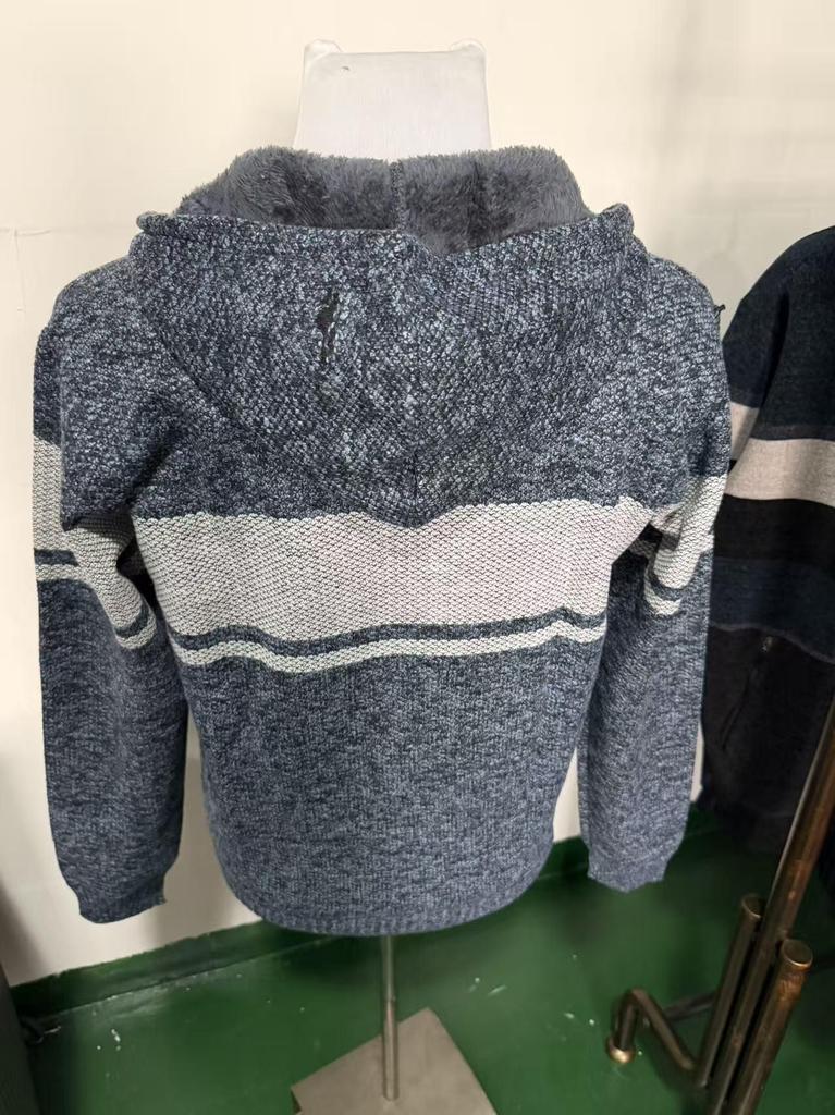 Men's Hooded Cardigan Sweater - Plus Velvet, Thick, Versatile, Knitwear Color Block Jacket for Autumn/Winter