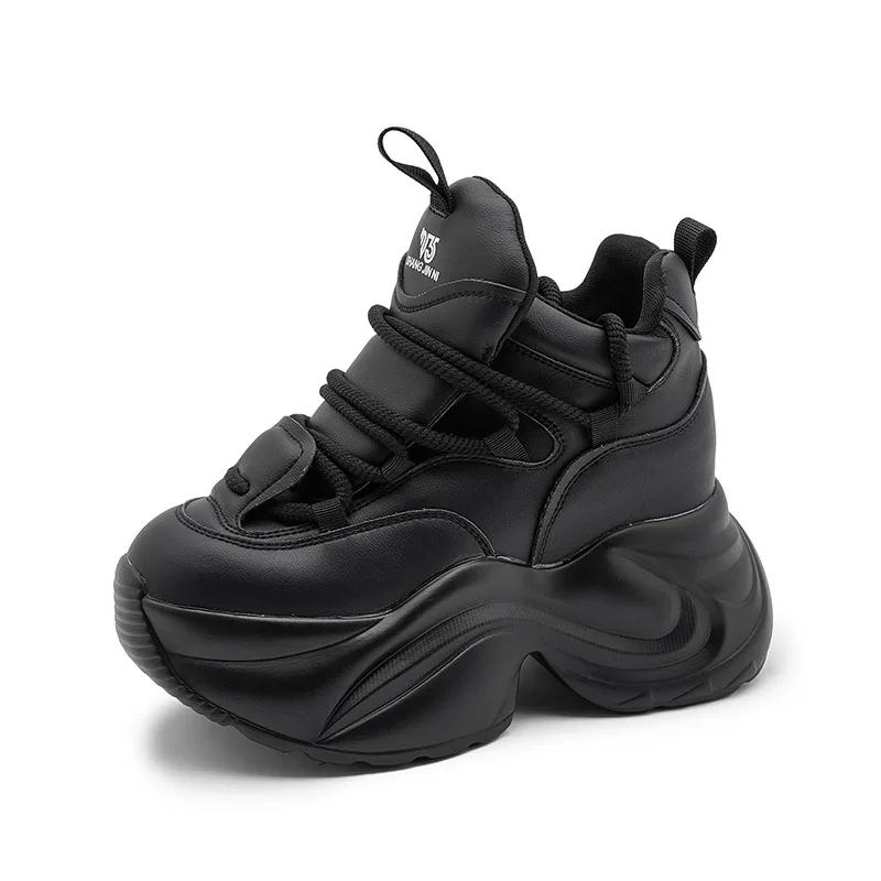 

9СМ Платформа Клиновидные Кроссовки Массивные Натуральная Кожа Женские Летние Туфли Весенне-Осенние Кроссовки для Ходьбы Вулканизированные Модные 34