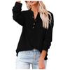 Women's Casual T-Shirt Buttons V-Neck Solid Long-sleeved Knitted Shirt Blouse Tops