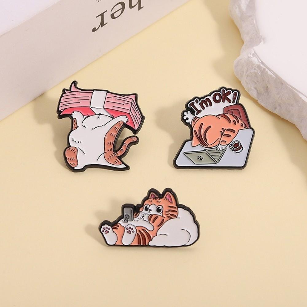 Accessories Work Cat Enamel Pin Adorable Cat Lapel Pins Badge Fashion Cartoon Cat Pins  Office
