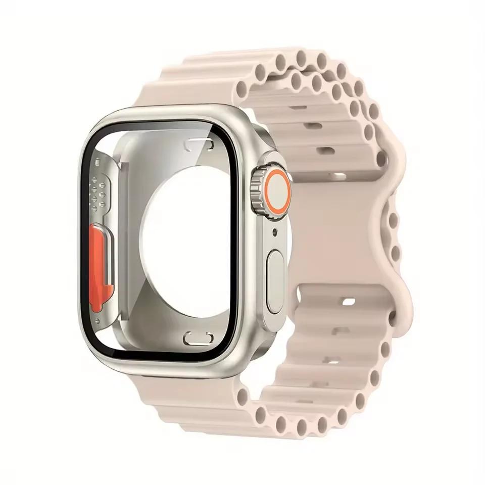 Custodia+Cinturino in Vetro per Apple Watch Band 40mm 41mm 44mm 45mm 42mm 46mm Pellicole Protettive Custodia per Apple IWatch Serie 10 9 8 7 6 54