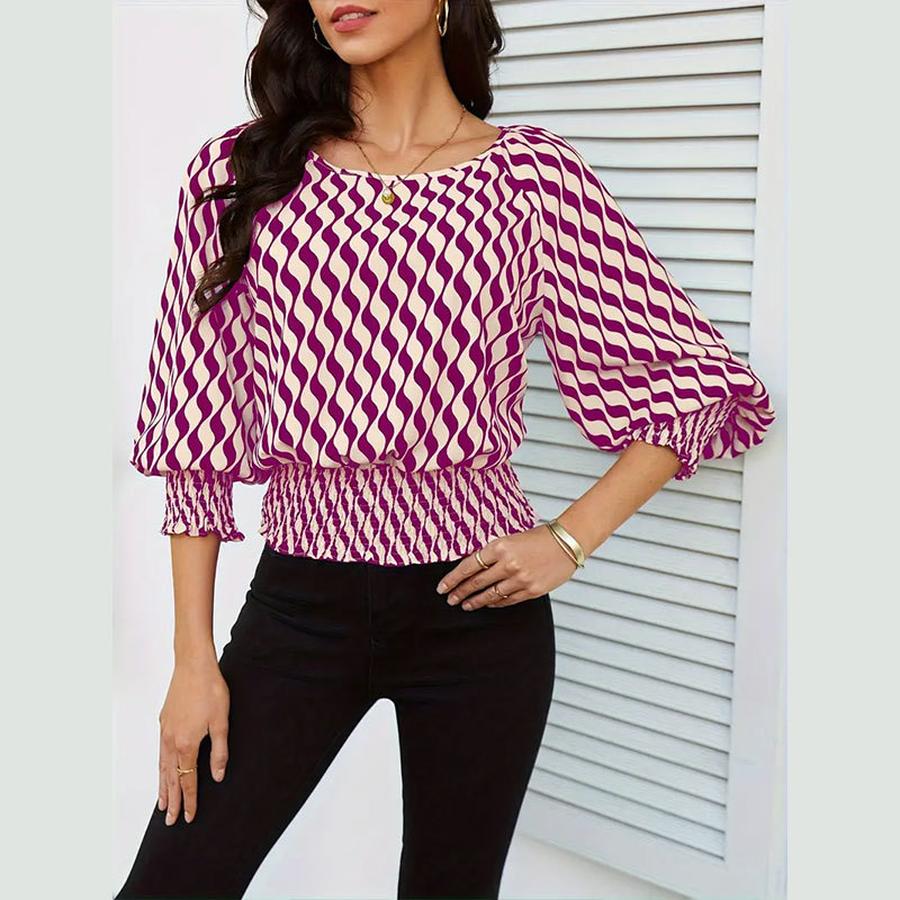 Spring Women's Clothing Lantern Sleeve Top Women Slim Fit Printed T-Shirt