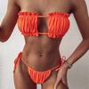 2 Pcs/Set Bikini Set Solid Color Pleated Shirring Breathable Women Swimsuit for Swimming