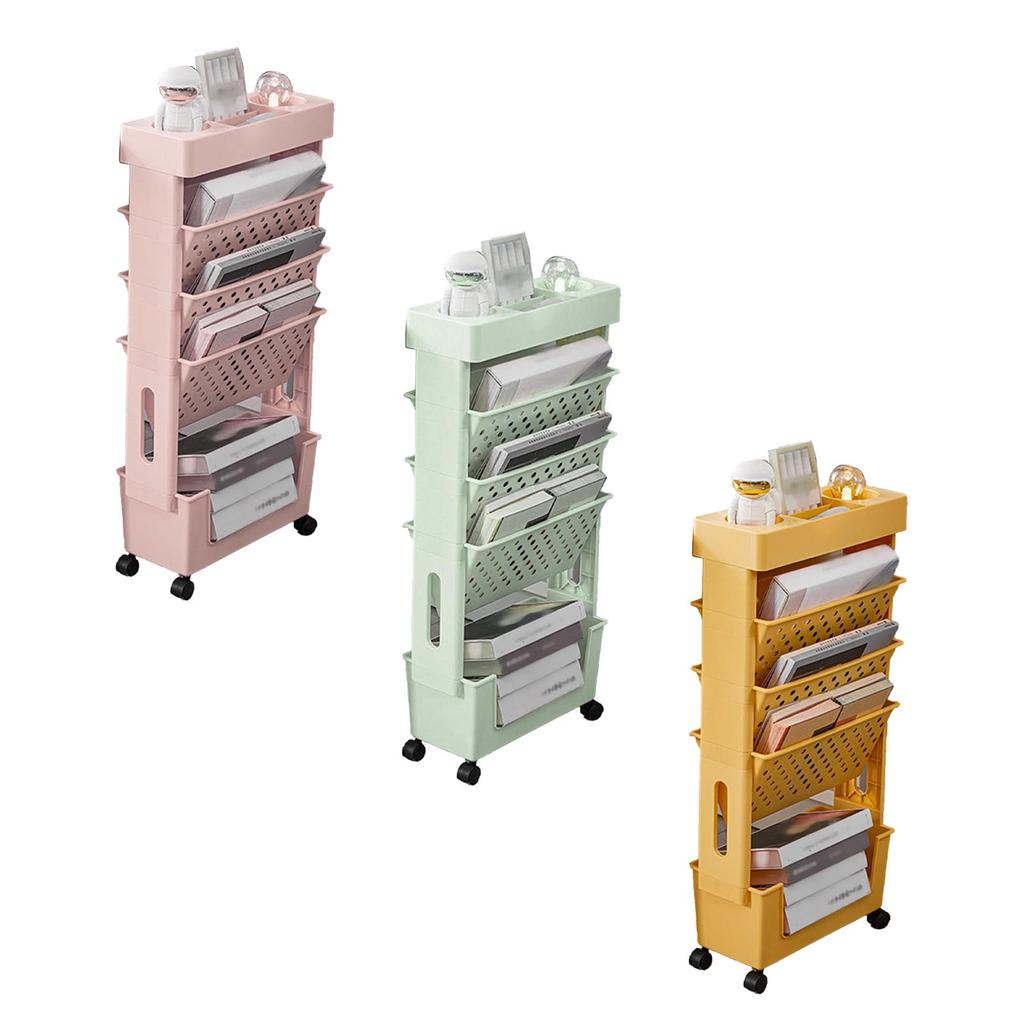 Movable Bookshelf Multipurpose Large Capacity Multilayer 4  Wheels Deskside Bookshelf for O