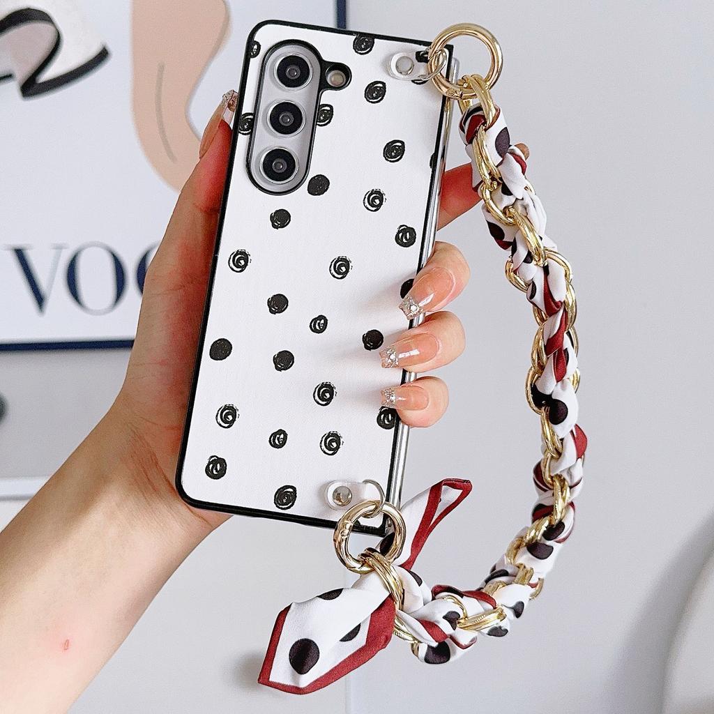 For Samsung Galaxy Z Fold6 5G Case Pattern Leather+PC Phone Cover with Scarf Strap