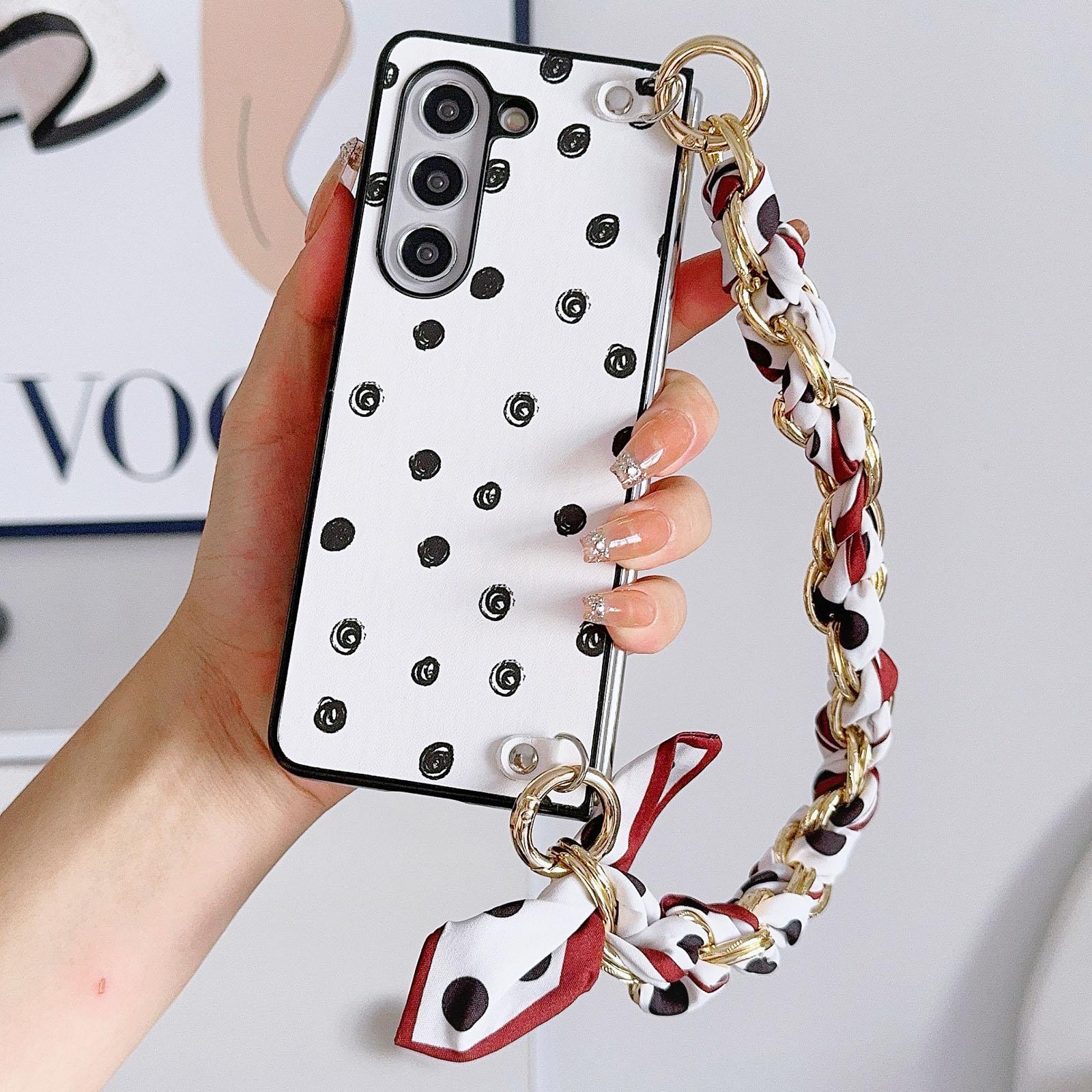 

For Samsung Galaxy Z Fold6 5G Case Pattern Leather+PC Phone Cover with Scarf Strap A