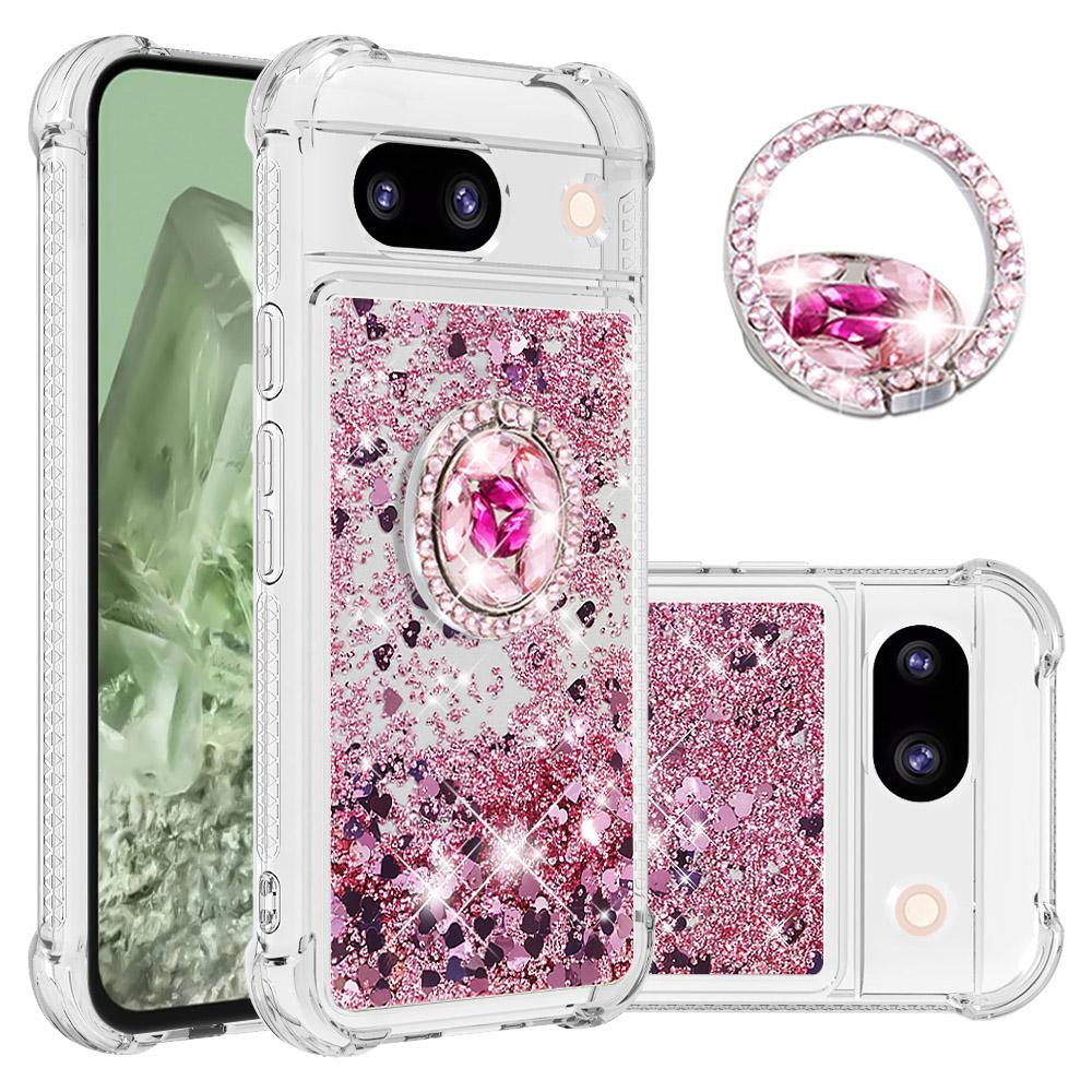 

YB Quicksand Series-7 for Google Pixel 8a Case Kickstand Glitter Waterfall TPU Phone Cover Rose Gold/Hearts