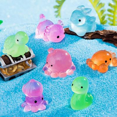 Mini Estatueta Luminosa de Animais Marinhos Golfinho Caranguejo Polvo Tartaruga Marinha Ornamento de Micropaisagem Decoração de Aquário