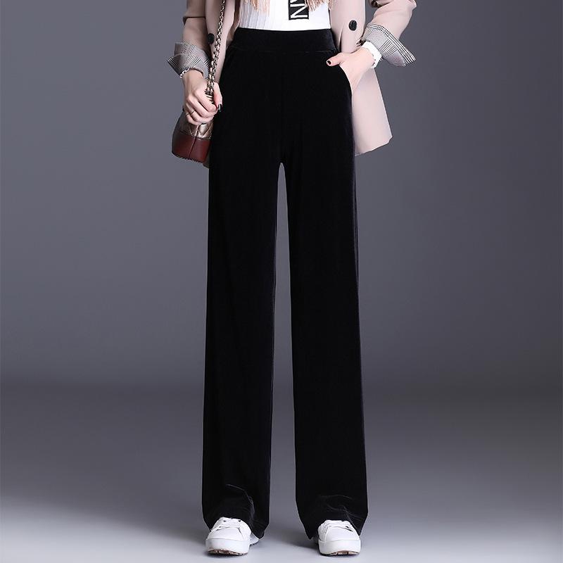 

Royal Blue Velvet Wide-Leg Pants, High Waisted, Plus Size, Women s Loose Fit, Spring/Autumn Casual. 3XL for 141-155 lbs