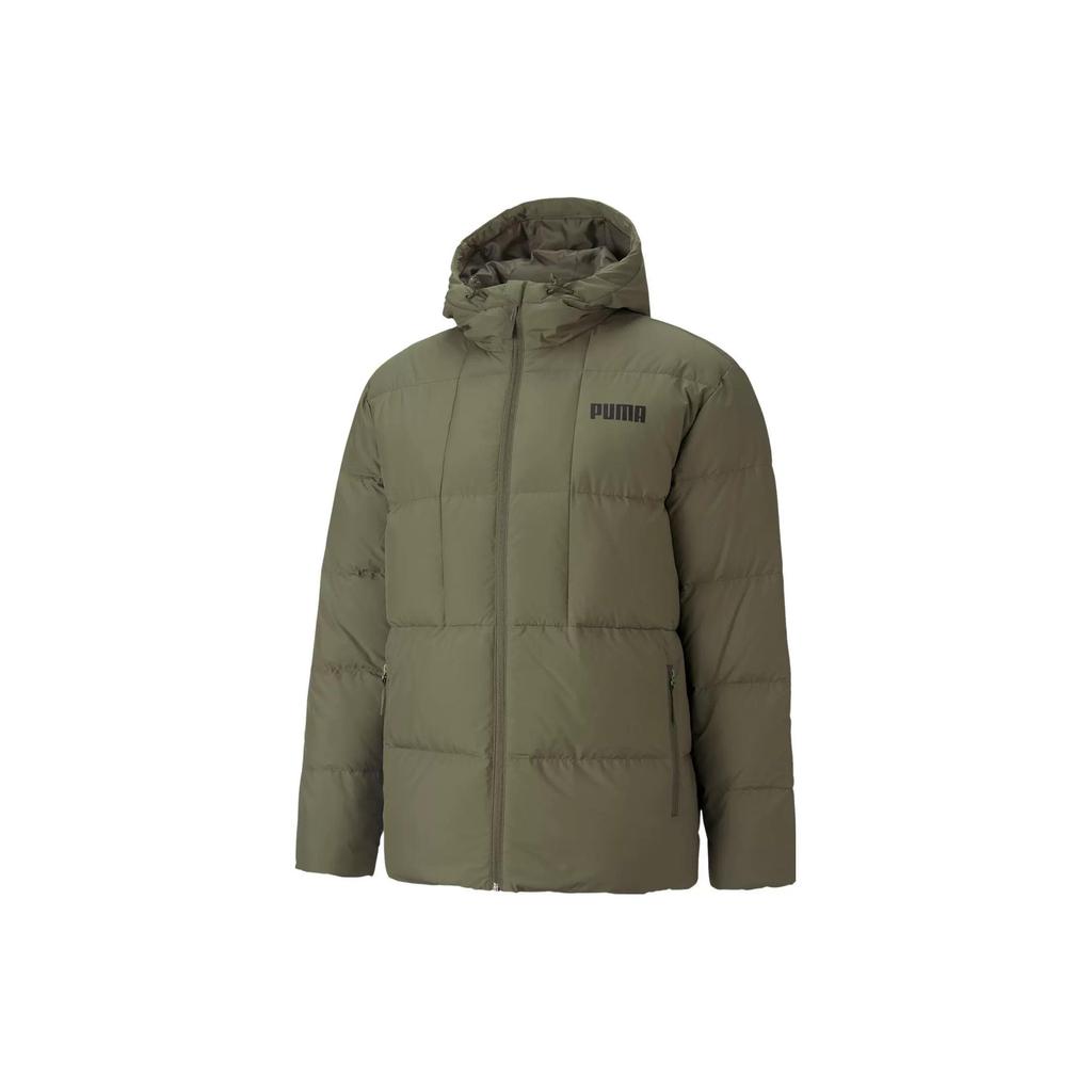 Puma Solid Color Hooded Logo Print Down Jacket Men outerwear Green 587722-44