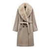 Spring New Arrival Women's Faux Fur Effect with Belt Fashion Polo Collar Coat Outwear 3046353