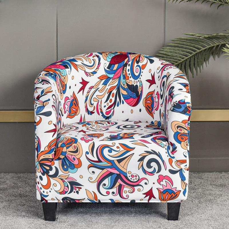 Elastic Full Package Semi-circular Bathtub Small Single Person Sofa Cover, Internet Cafe Coffee Shop Wine Room Print Cover