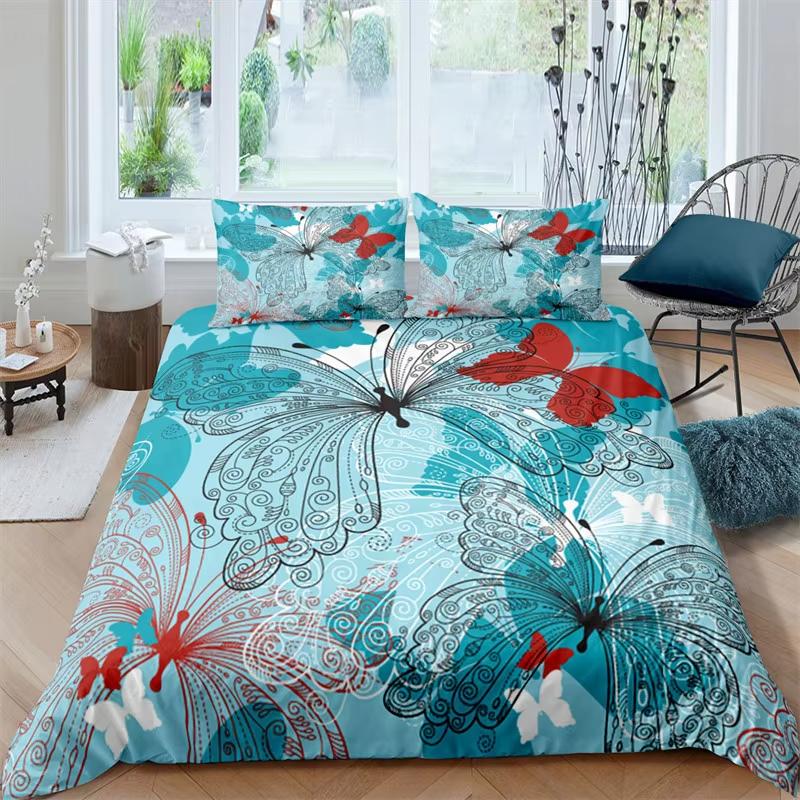 Kolorowa poszwa na kołdrę z motylami, psychodeliczny nadruk motyli, zestaw pościeli, poszwa na kołdrę z mikrofibry w kwiaty do pokoju dziewczynki, kobiety
