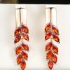 Crystal Red Zircon Stone Leaf Hoop Earrings For Women Vintage Gold Color Wedding Jewelry