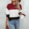 2024 Autumn And Winter European And American Round Neck Long Sleeved Casual Contrasting Pullover Sweater For Women
