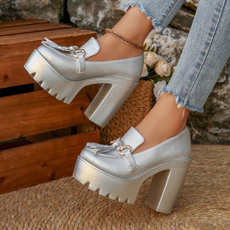 Fashion Block Heel High Heel Small Leather Shoes 2025 Spring New Platform Heightened French Vintage Mary Jane Single Shoes